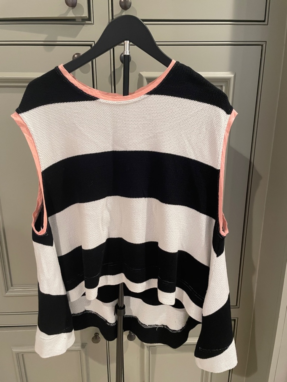 Free People Dark Navy and White Striped Textured Tank with Pink Trim S